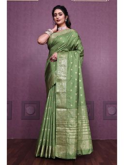 Anjaneya Sarees - Women Green Kanjeevaram Woven Saree with Unstitched Blouse