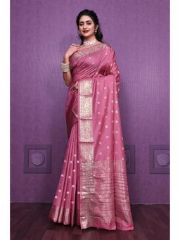 Anjaneya Sarees - Women Pink Kanjeevaram Woven Saree with Unstitched Blouse
