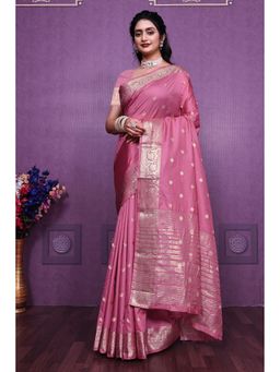 Anjaneya Sarees - Women Pink Kanjeevaram Woven Saree with Unstitched Blouse