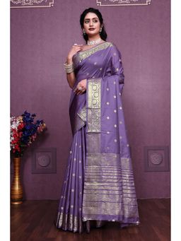 Anjaneya Sarees - Women Purple Kanjeevaram Woven Saree with Unstitched Blouse