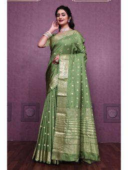 Anjaneya Sarees - Women Green Kanjeevaram Woven Saree with Unstitched Blouse