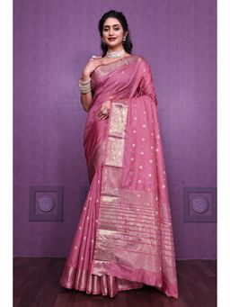 Anjaneya Sarees - Women Pink Kanjeevaram Woven Saree with Unstitched Blouse