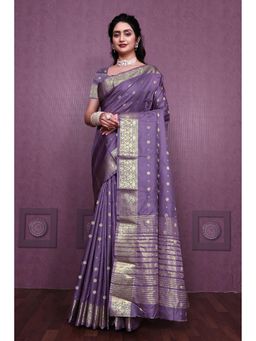 Anjaneya Sarees - Women Purple Kanjeevaram Woven Saree with Unstitched Blouse