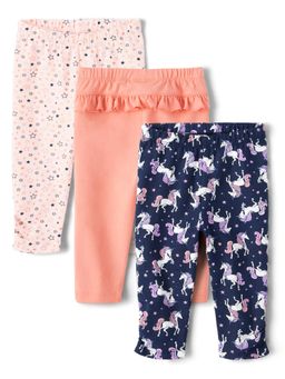 The Children's Place - Unisex Kids White Peach Navy Leggings (Set of 3)