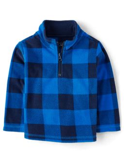 The Children's Place - Boys Blue Check Half Zip Winter Jacket
