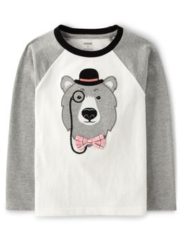 Gymboree - Boys White Round Neck T-Shirt with Embroidered Animal (2 Years)