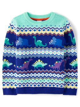 Gymboree - Boys Blue & Turquoise Sweater with Animal Embroidery (2 Years)