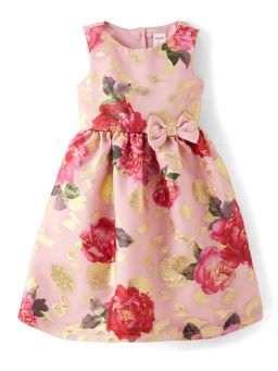 Gymboree - Girls Pink Rose Gathered Sleeveless Dress with Bow (6-9 Months)