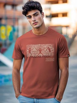 Bewakoof - Men's Brick Red Magar Much Graphic Printed T-shirt