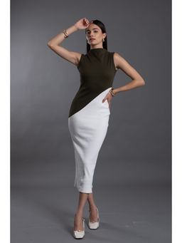 VANTEN - Brown Kate Colorblock Dress