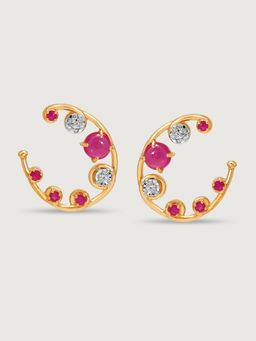 Mia by Tanishq - Regal Sparkle 14KT Diamond and Ruby Hoop Earrings