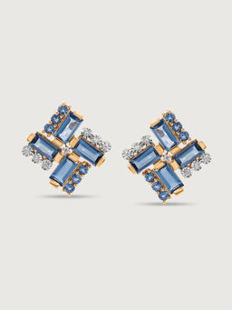 Mia by Tanishq - Tranquillity Twirls 14KT Diamond & London Topaz Stud Earrings