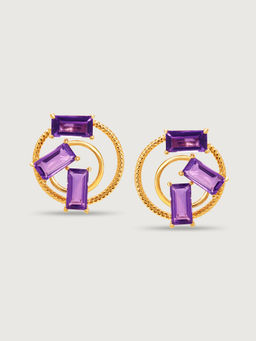 Mia by Tanishq - Gilded Gem Trio 14KT Amethyst Stud Earrings