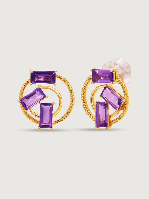 Buy Mia by Tanishq Gilded Gem Trio 14KT Amethyst Stud Earrings Online