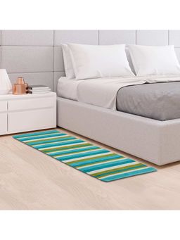 HomeTown - Fiesta Cotton Chenille Dhurrie Runner 60X152 Cm In Aqua Lime Colour