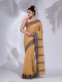 CHARUKRITI - Yellow Khadi Handwoven Saree with Multicolor Border with Unstitched Blouse