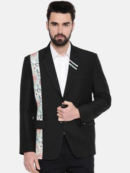 MAYANK MODI - Black Printed Cotton Satin Blazer