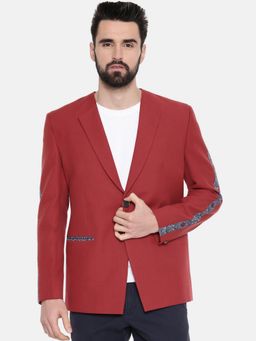 MAYANK MODI - Red Printed Cotton Blend Blazer