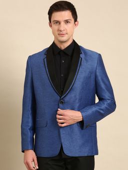 MAYANK MODI - Blue Textured Polyester Blend Blazer