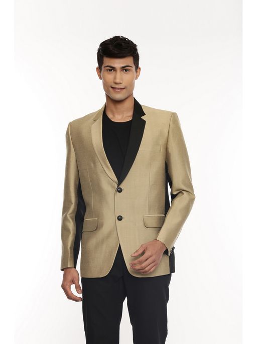 MAYANK MODI Gold Colourblock Polyester Blend Blazer