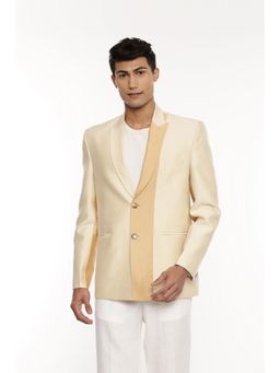 MAYANK MODI - Beige Colourblock Polyester Blend Blazer