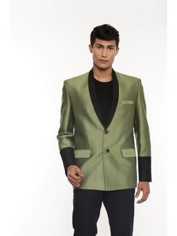 MAYANK MODI - Green Colourblock Polyester Blend Blazer