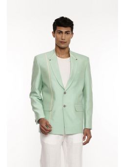 MAYANK MODI - Green Solid Silk Blazer