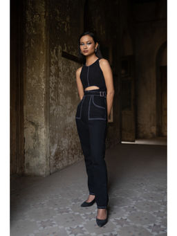 FREAKINS - Black Contrast Stitch Jumpsuit