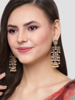 Karatcart - Antique Gold Plated Grey Kundan Drop Earrings for Women