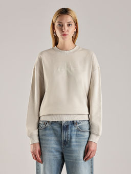 Calvin Klein - Regular Fit Off White Cotton Crew Neck Regular Sweatshirt