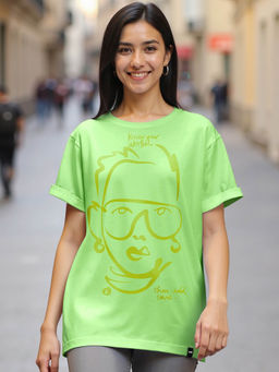 Bewakoof - Air 1.0 Women's Green Know Your Worth Graphic Printed Boyfriend T-shirt