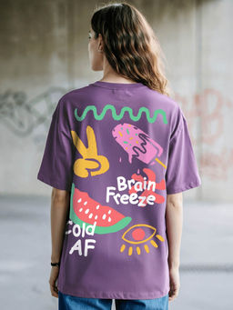 Bewakoof - Heavy Duty 1.0 Women's Purple Brain Freeze Graphic Printed Oversized T-shirt
