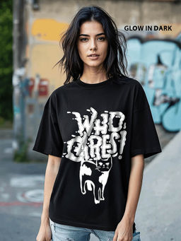 Bewakoof - Heavy Duty 1.0 Women's Black Who Cares Graphic Printed Oversized T-shirt