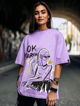 Bewakoof - Women's Purple Ok Karen Graphic Printed Oversized T-shirt