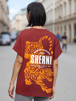 Bewakoof - Women's Brick Red Sherni Graphic Printed Boyfriend T-shirt