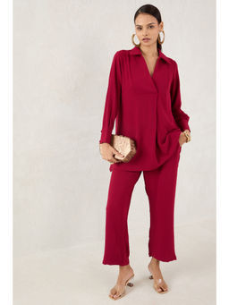 Femmella - Maroon Yoke Detail Co-Ord (Set of 2)