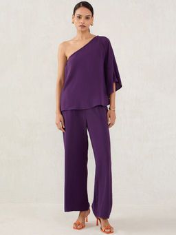 Femmella - Deep Purple One Shoulder Co-Ord (Set of 2)