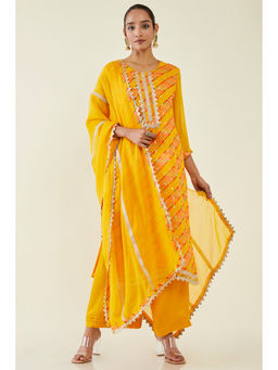 Soch - Women Mustard Organza Printed Dress Material (Set of 3)