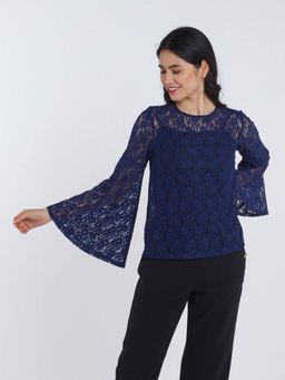 Zink London - Women Navy Blue Lace Top