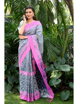 Beatitude - Grey Handloom Cotton Silk Saree with Unstitched Blouse