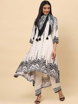 Biba - White Rayaon A-line Suit Set (Set of 3)