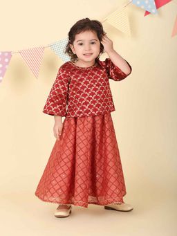 Fabindia - Maroon Embroidered Lehenga and Choli (Set of 2)