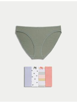 Marks & Spencer - Multi-Color Pack of 5 Cotton Lycra Printed Bikini Knickers