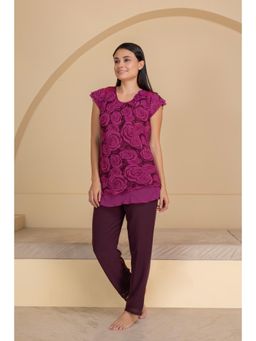 Private Lives - Floral Double Chiffon Nightsuit Wine