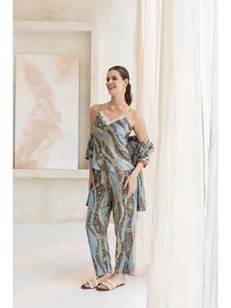 Private Lives - Aqua Mocha Bloom Nightsuit with Robe