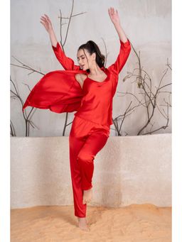 Private Lives - Red Satin Nightsuit with Robe