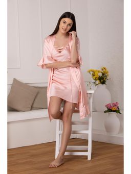 Private Lives - Pink Plain Satin Short Nightdress with Shrug