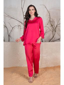 Private Lives - Hot Pink Satin Night Suit with Lace