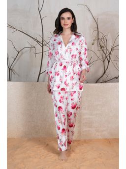 Private Lives - White Floral Satin Nightsuit with Bustier