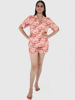 Blissence - Peach Abstract Printed Night Suit